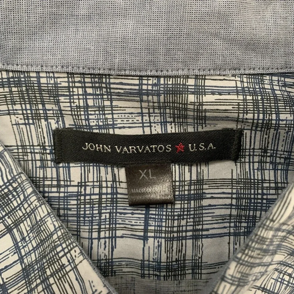 John Varvatos USA Button Shirt Men XL Blue Gray Plaid Cotton Stretch Casual Thin - Picture 3 of 7